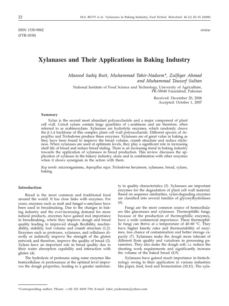 Xylanases and Their Applications in Baking Industry | PDF