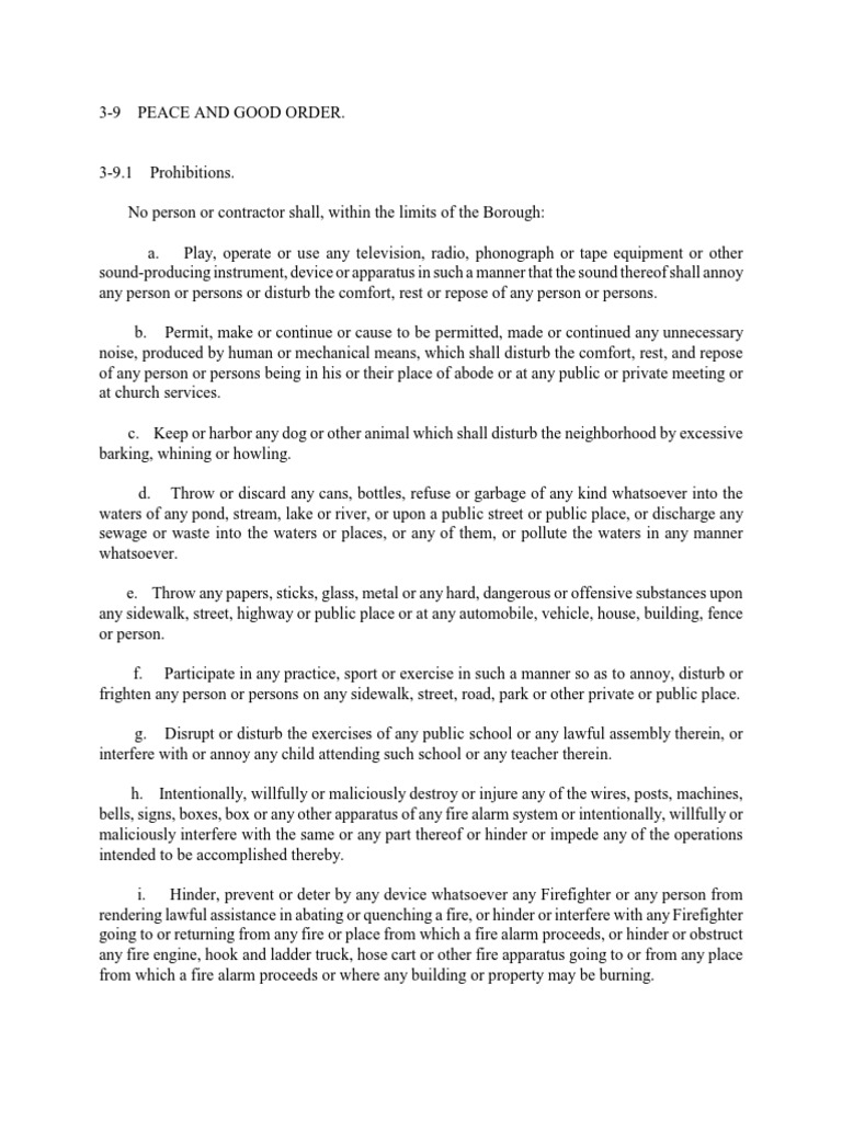 Roselle Park Peace & Good Order Ordinance PDF Fire Engine Police