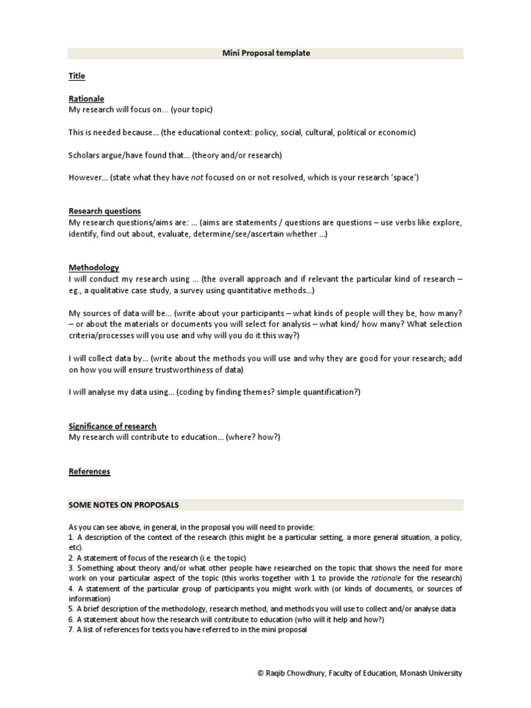 Mini Proposal Template  PDF  Science  Cognitive Science With Regard To Written Proposal Template
