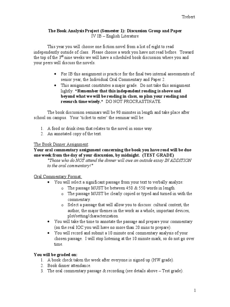 IB English Literature Book Project Guide | PDF | Evaluation | Communication