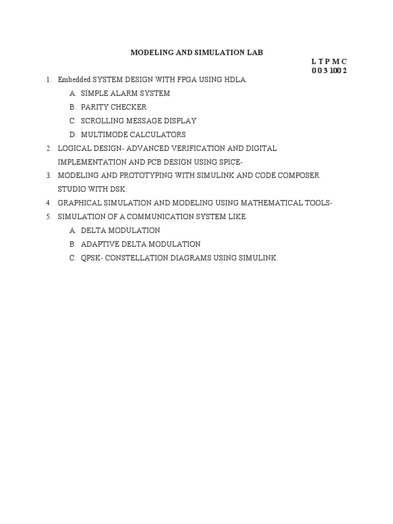 Modeling and Simulation Lab Syllabus | PDF