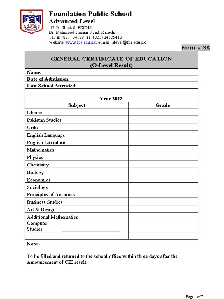 A-Level Admission Application Form | PDF | United Kingdom | Statistics ...