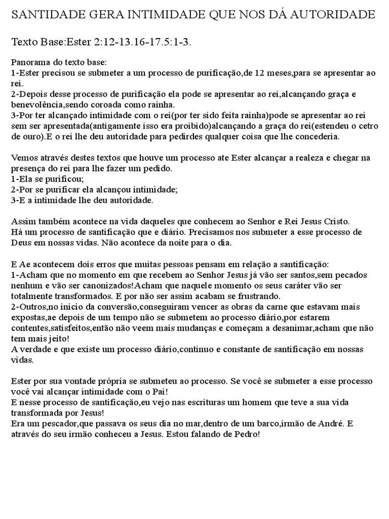 Santidade Gera Intimidade Que Nos Dá Autoridade Pdf São Pedro Santo