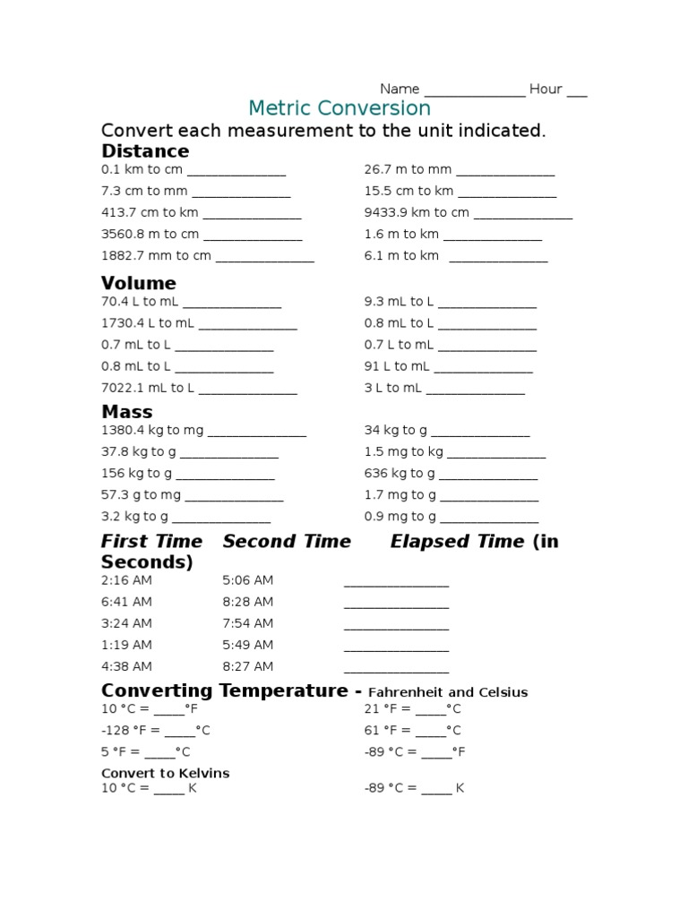 Metric Measurement Conversion Worksheet, image size:768x1024