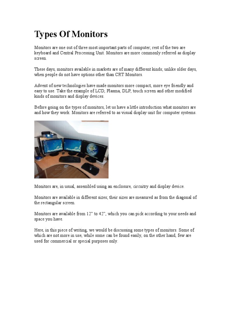 Types of Monitors | PDF | Computer Monitor | Display Technology