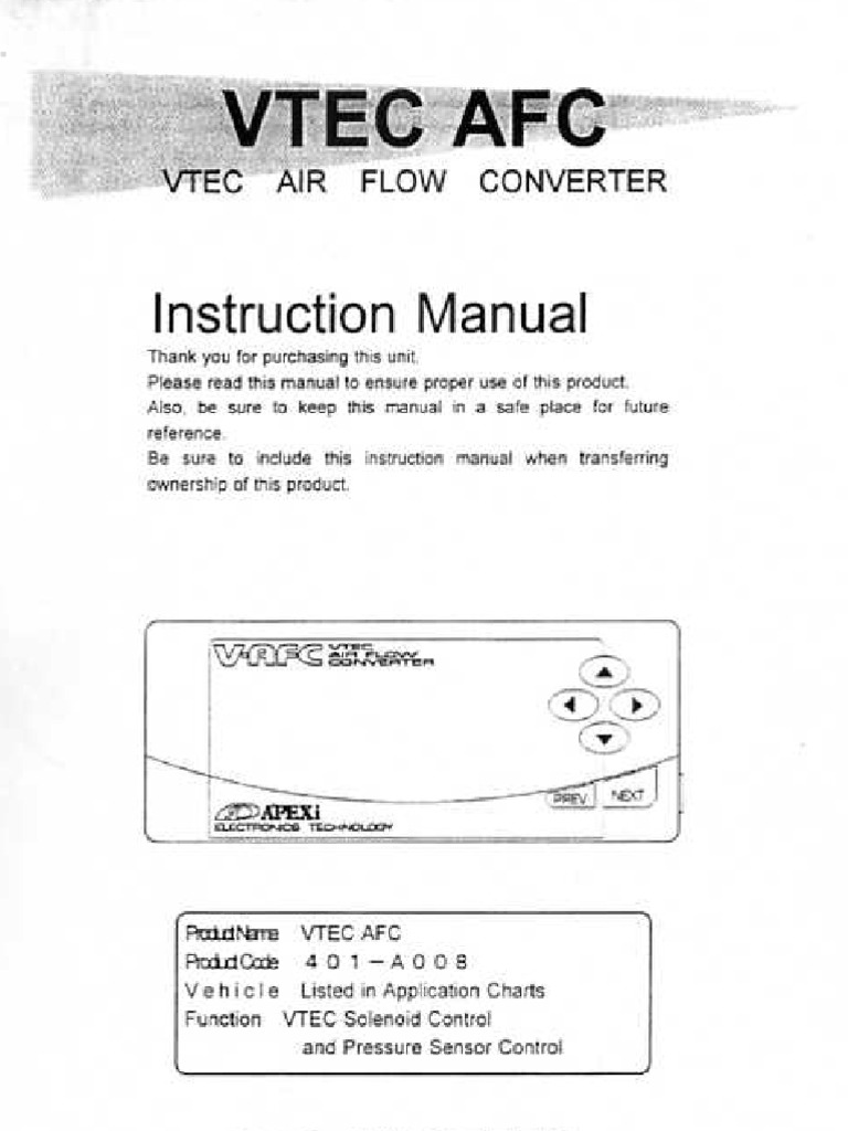 Apexi Installation Instruction Manual Vtec Air Flow Converter Mechanical Engineering Manufactured Goods