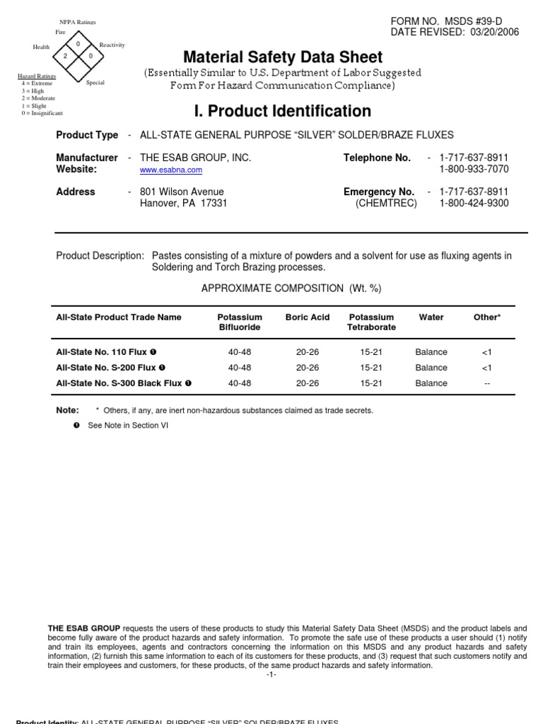 Silver Solder MSDS Welding Fires
