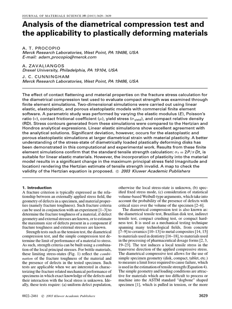 Diametral Compression Test Analysis | PDF | Deformation (Engineering ...