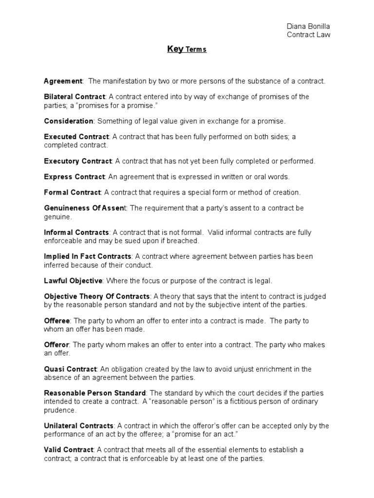 Key Terms in Contract Law | PDF | Assignment (Law) | Offer And Acceptance