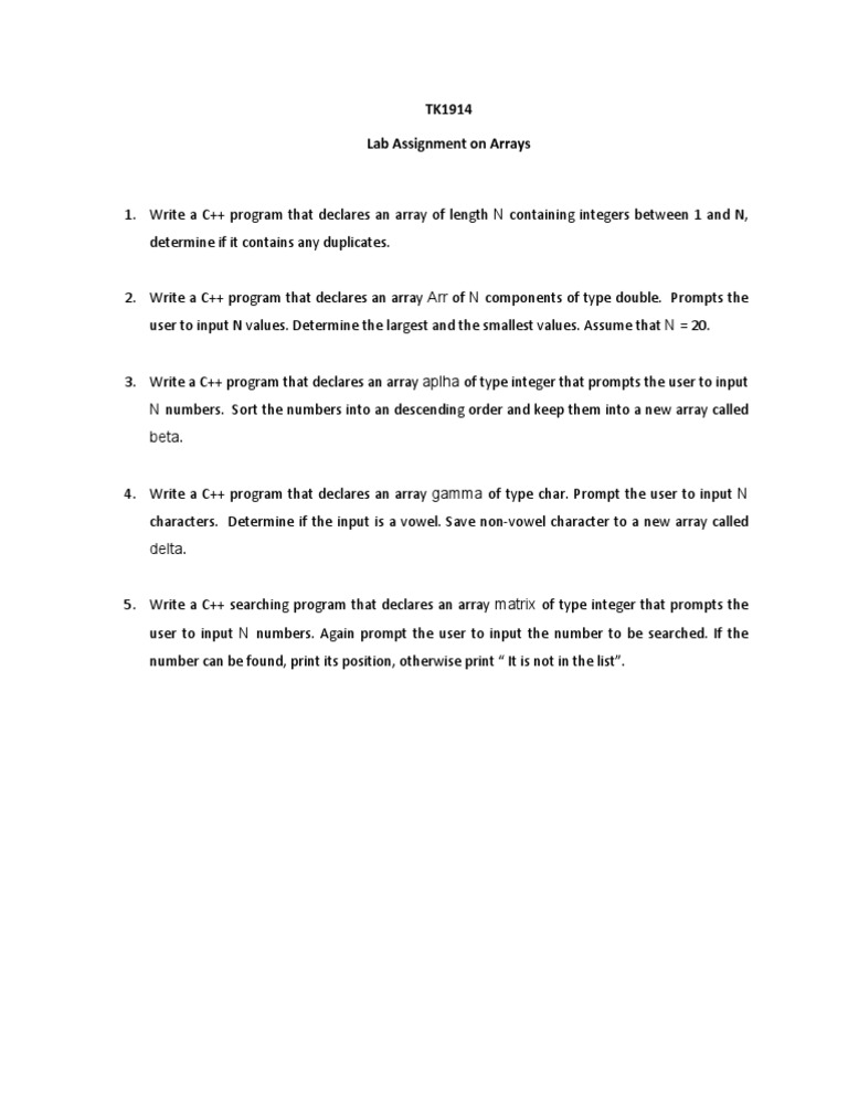 Lab Assignment On Arrays | PDF