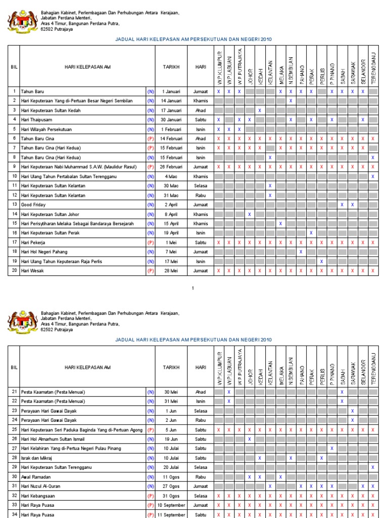 Cuti Umum 2010 Persekutuan Negeri 2010 Pdf