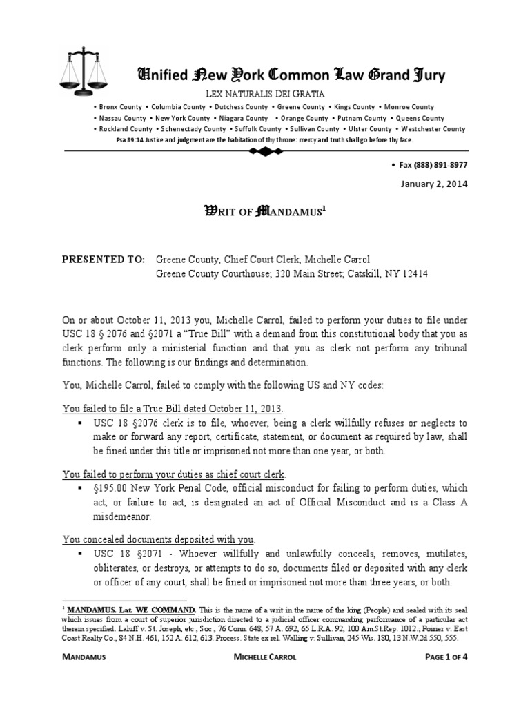 Mandamus To Clerk Treason Oath Of Office - 