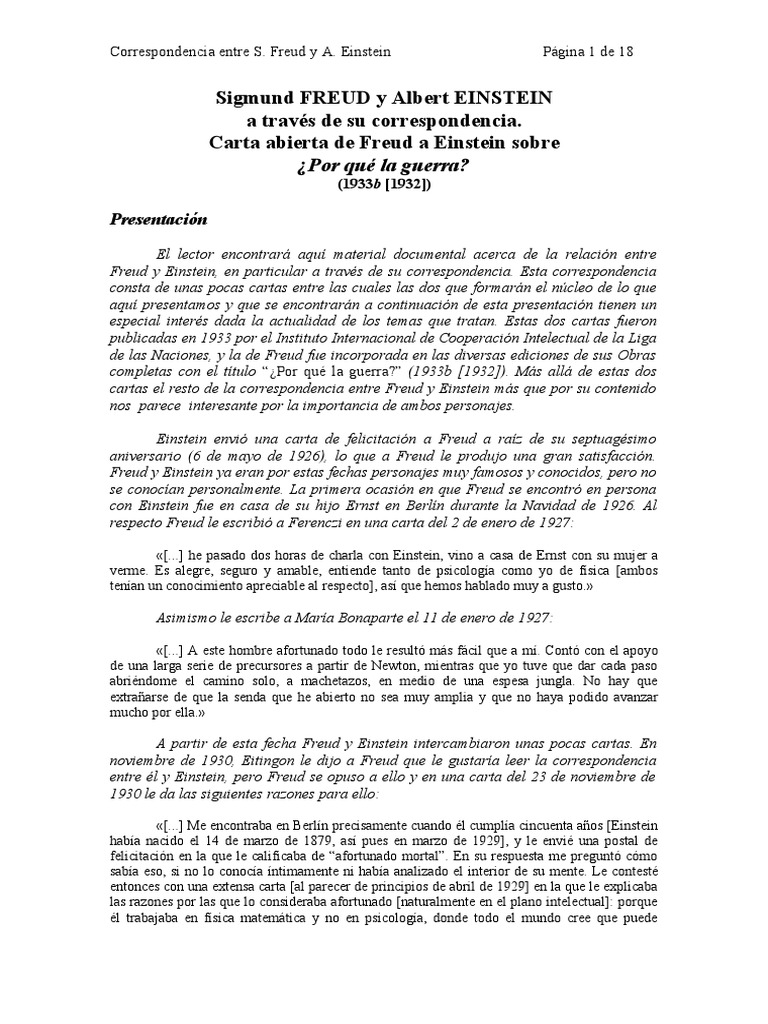 Carta abierta de freud a einstein sobre ¿por que la guerra 