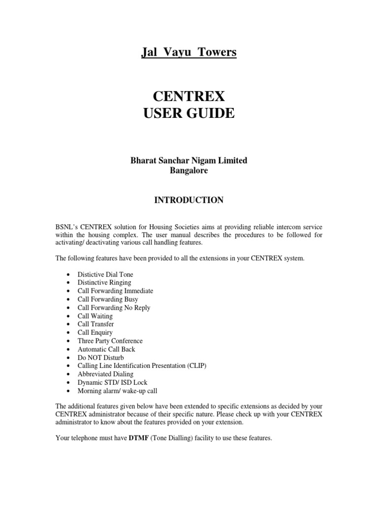 BSNL CENTREX User Guide for Societies | PDF | Telephone | Public ...