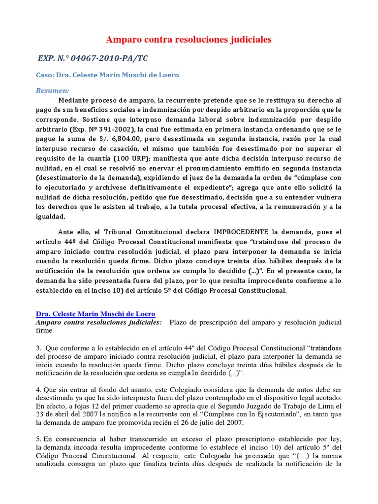 Amparo contra resoluciones judiciales: Plazos | PDF | Ley procesal ...