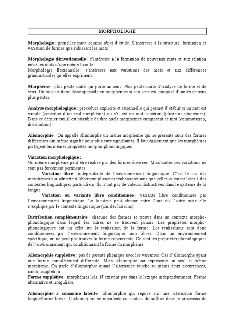 Morphologie Lexique Morphologie Linguistique Morphologie Linguistique