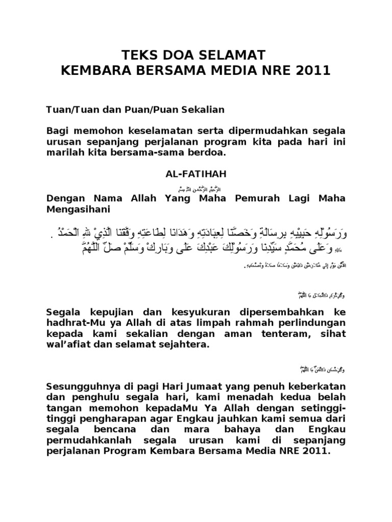 Memohon Keselamatan Bacaan Doa Selamat Dan Kesyukuran