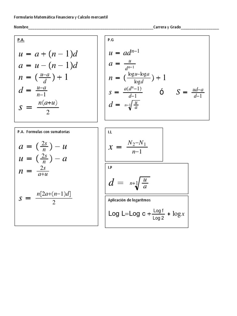 Formulario de Matemática Financiera | PDF