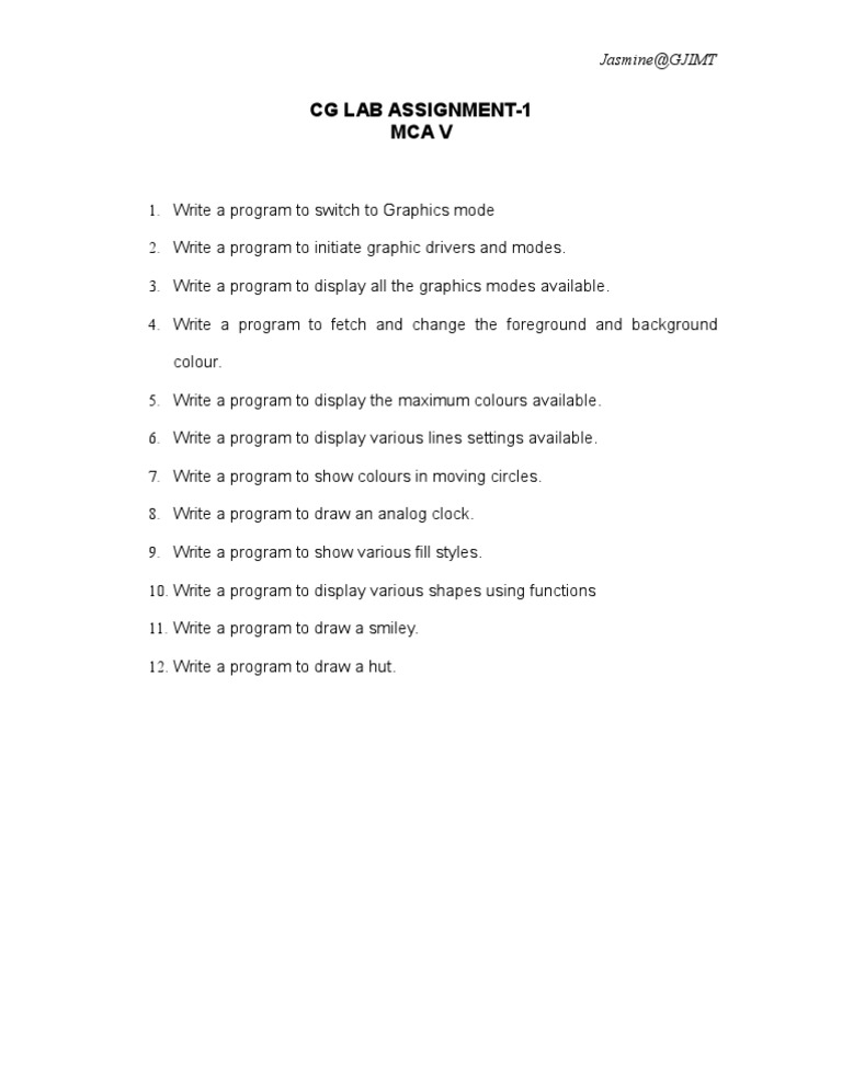 Graphics Programming Lab Assignments | PDF | Computers