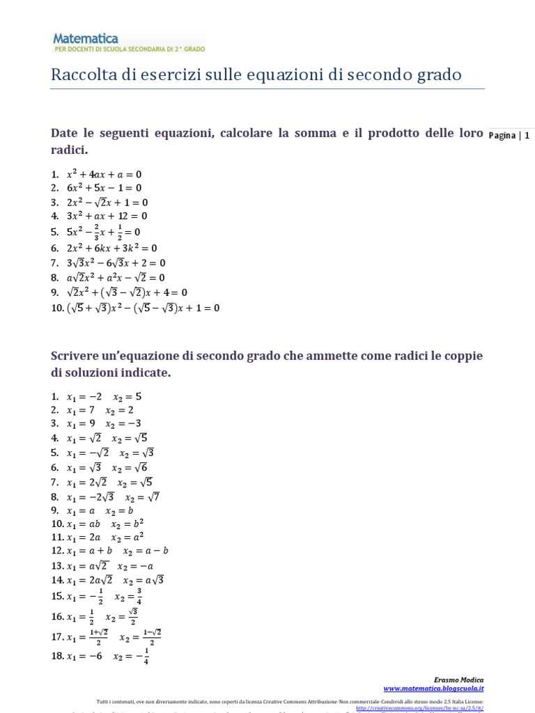 Disequazioni Fratte Di Secondo Grado Esercizi Pdf