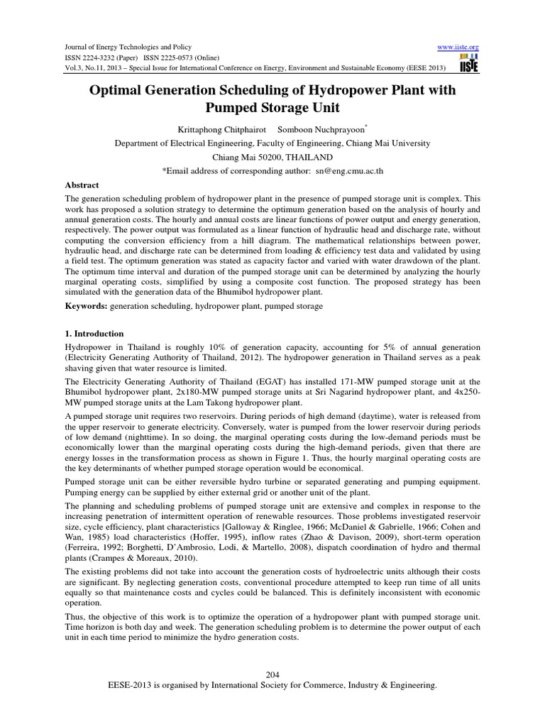 Optimal Generation Scheduling of Hydropower Plant With Pumped Storage ...