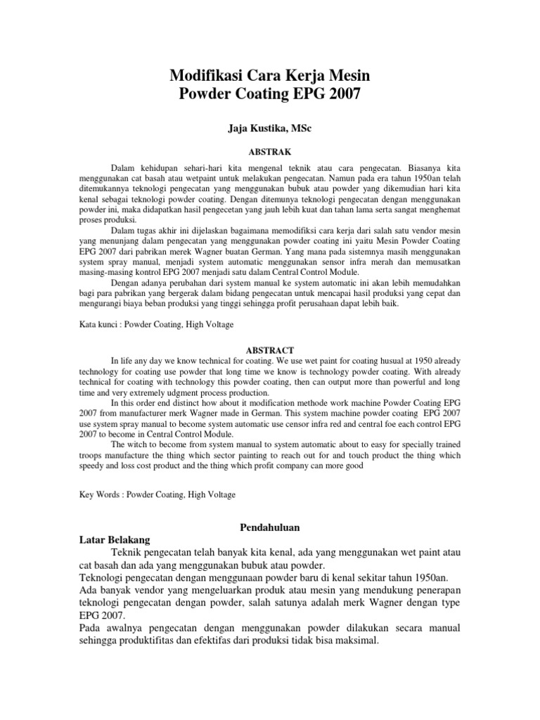 Jurnal Modifikasi Cara Kerja Mesin (Powder Coating) | PDF