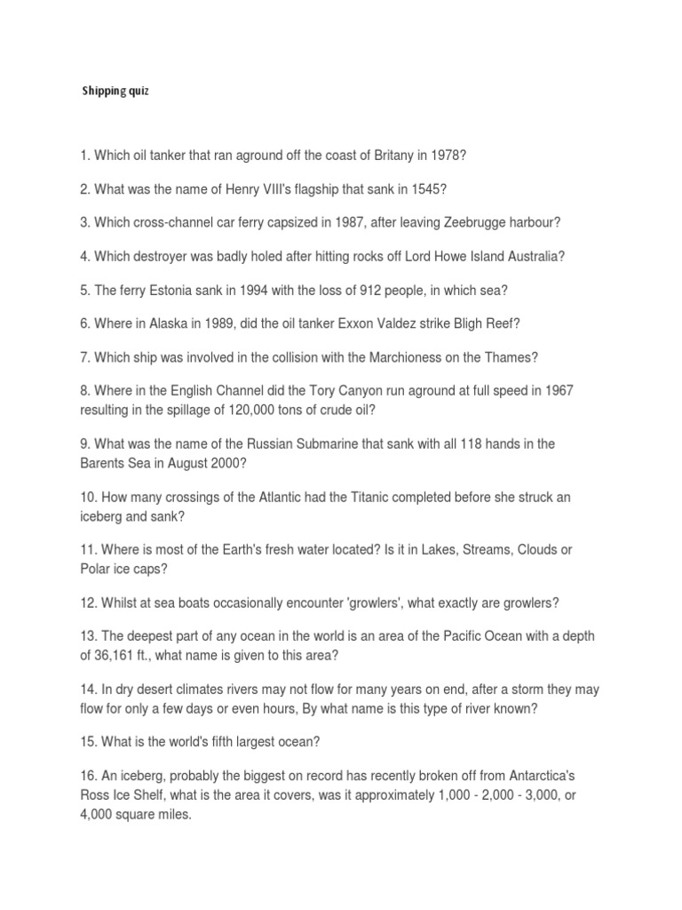Shipping Quiz Questions and Answers | PDF
