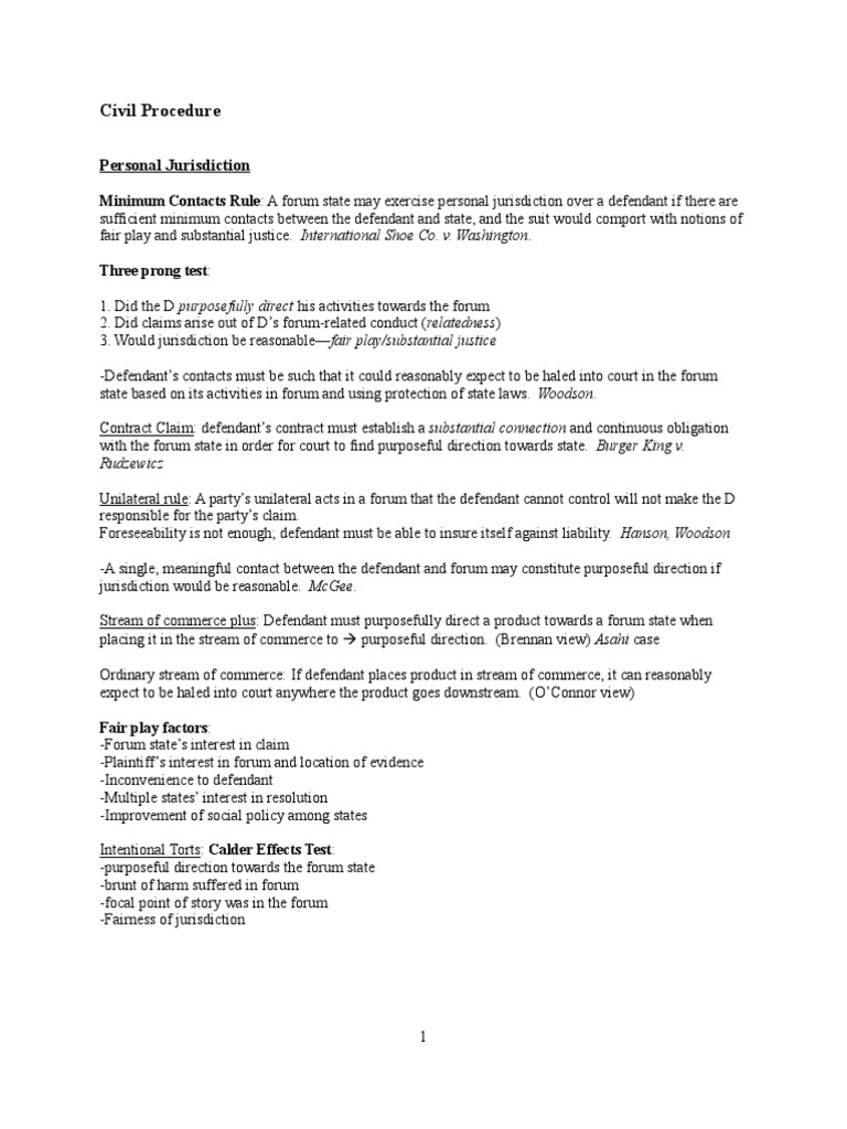 Law Civil Procedure Notes Diversity Jurisdiction - 