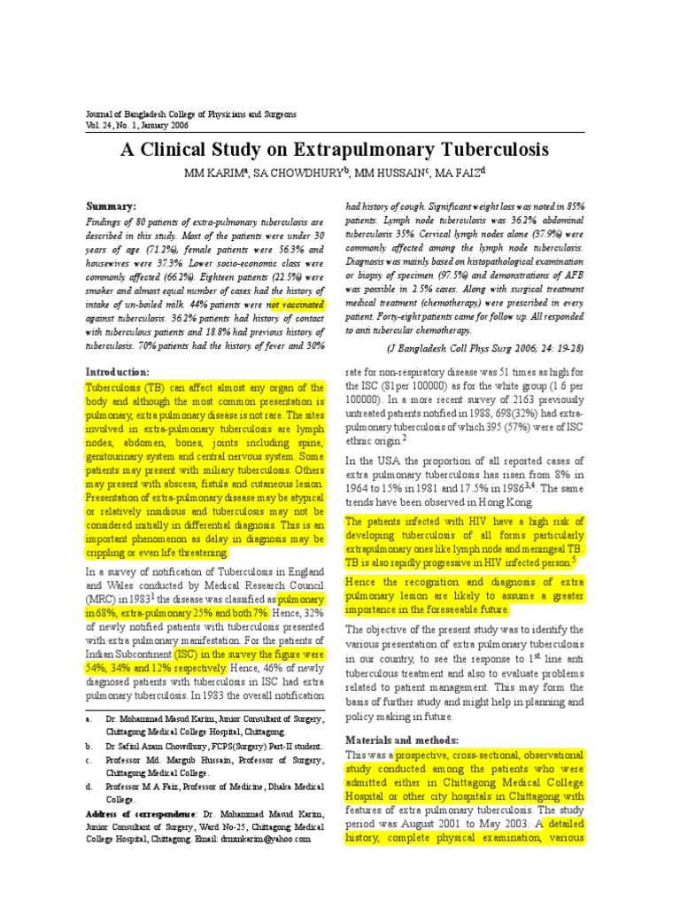 Extrapulmonary Tuberculosis Study Results | PDF | Tuberculosis | Surgery