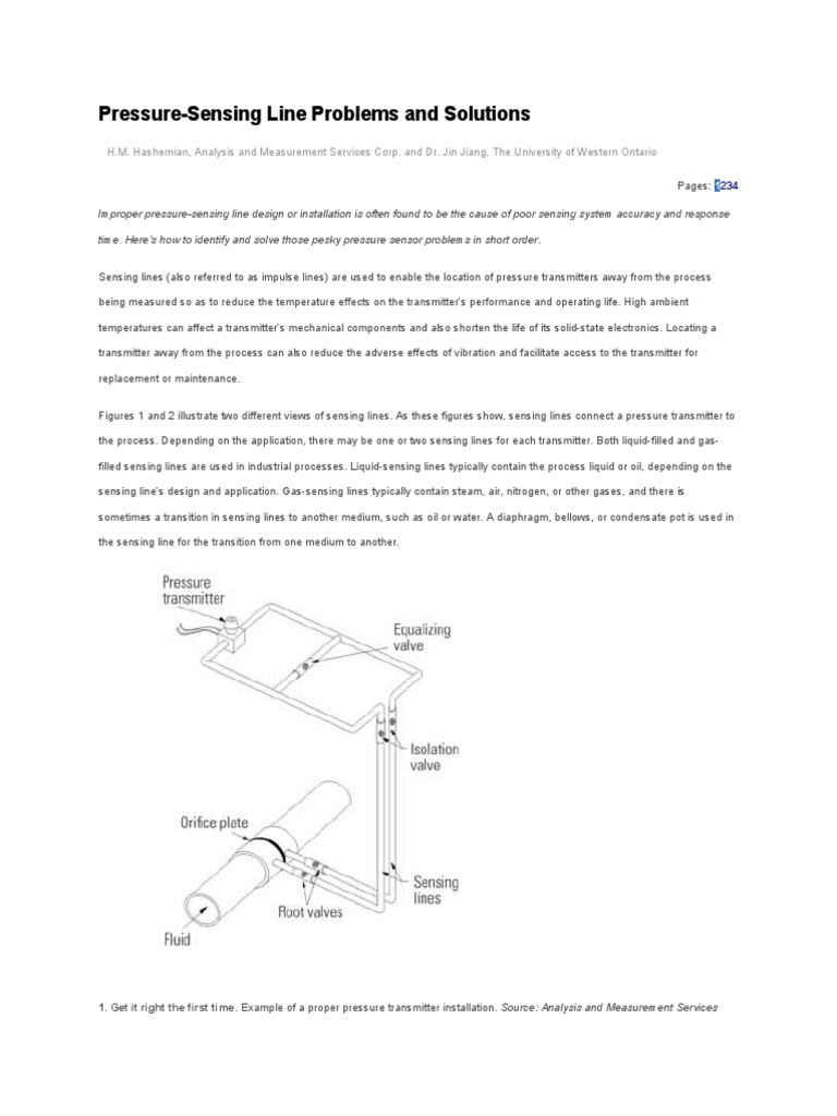 Pressure Sensing Line Issues and Solutions | PDF | Sensor | Pressure