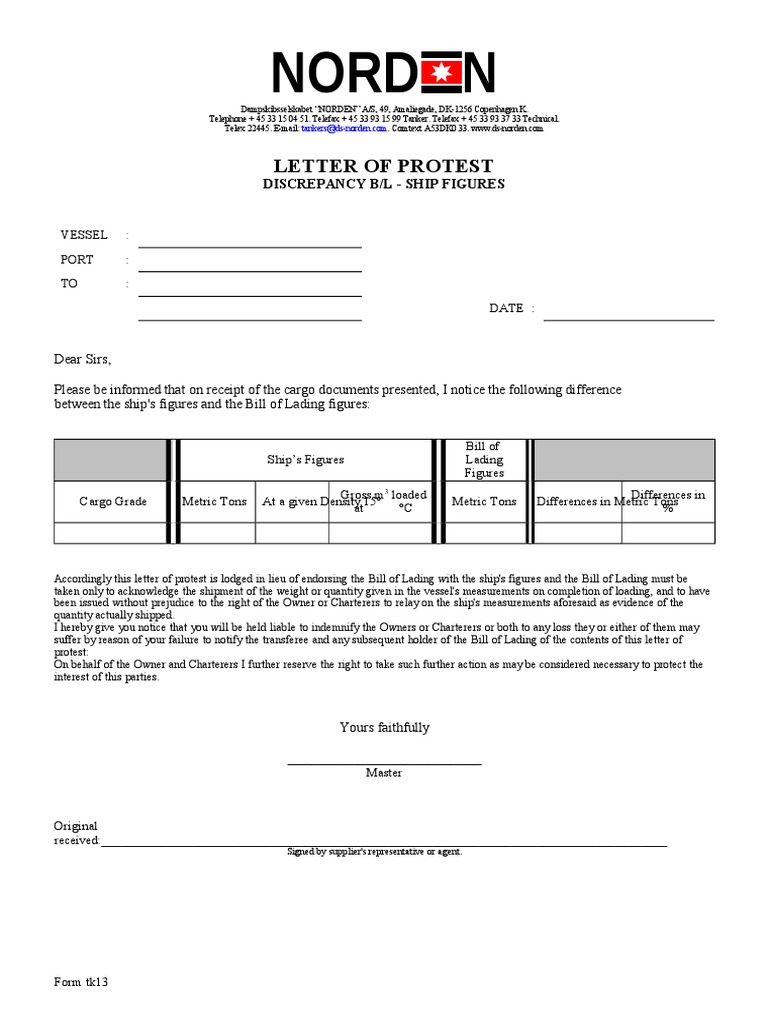 Letter of Protest for Cargo Discrepancy | PDF