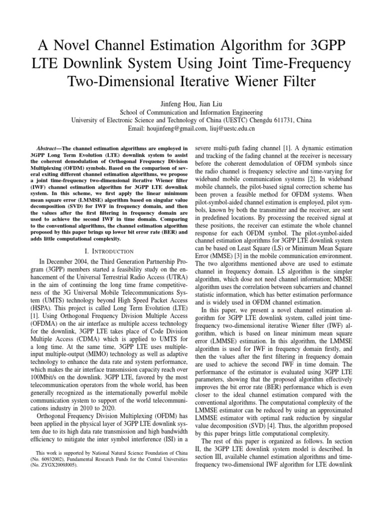 A Novel Channel Estimation Algorithm For 3GPP LTE Downlink System Using ...