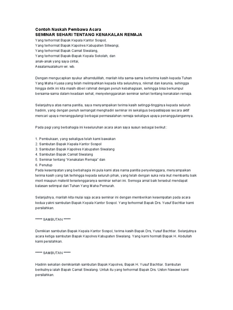 Contoh Naskah Pembawa Acara