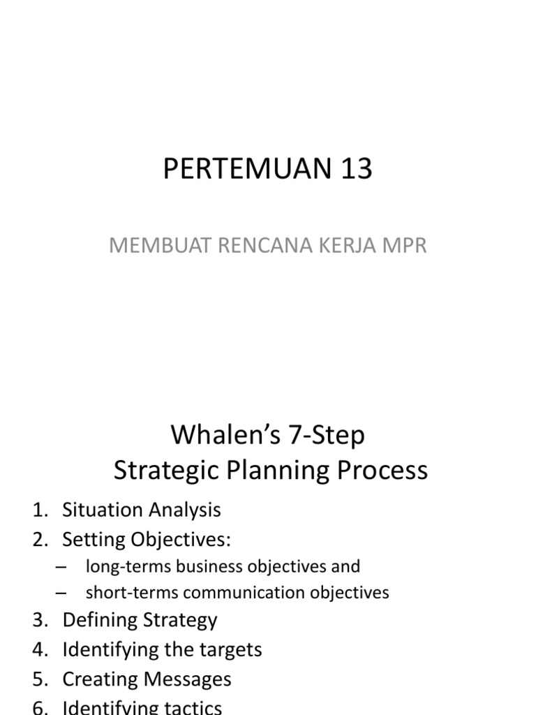 MPR Work Plan Using Whalen’s 7 Steps | PDF | Goal | Strategic Management