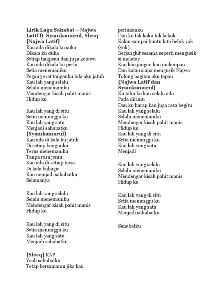 Lirik Lagu Sahabat Pdf
