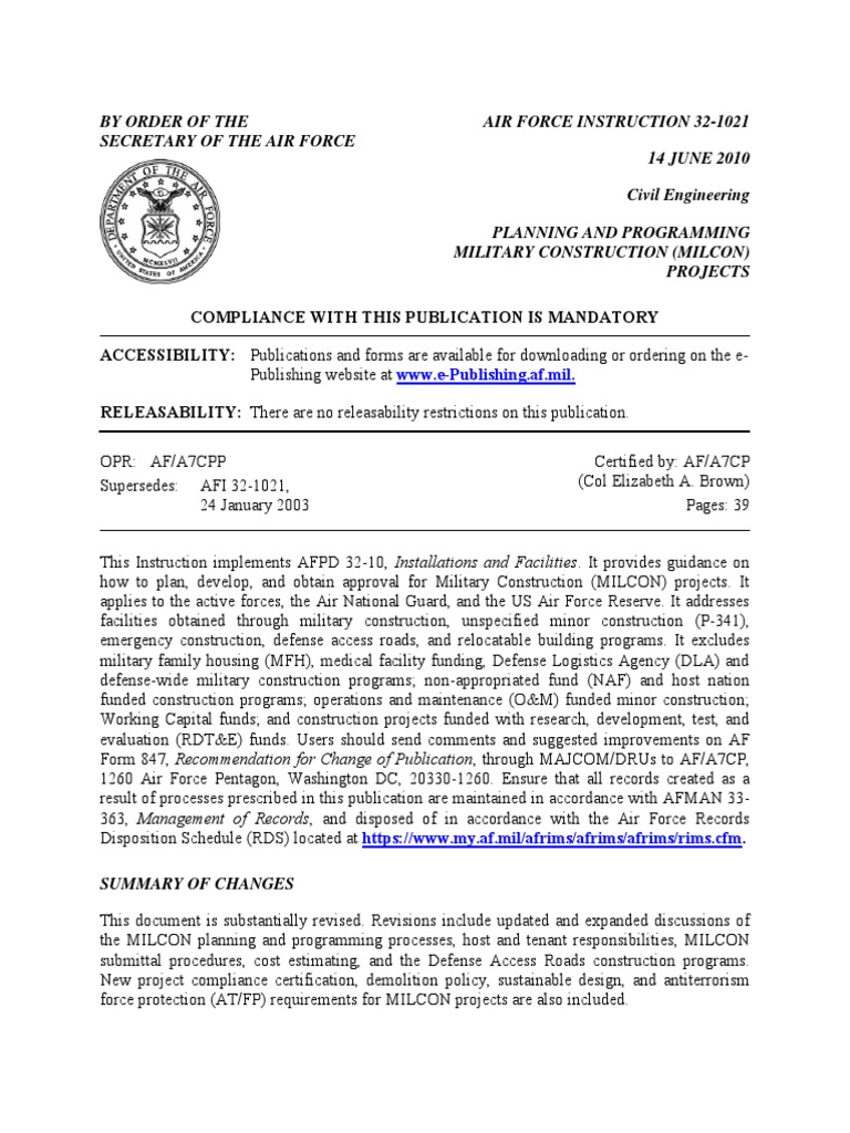 AFI 32-1021 (Planning and Programming Military Construction Projects ...
