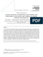 Anxiety Sensitivity in Adolescents: Factor Structure and Relationships To Trait Anxiety and Symptoms of Anxiety Disorders and Depression by Peter Muris Et Al. (2001) - An Article