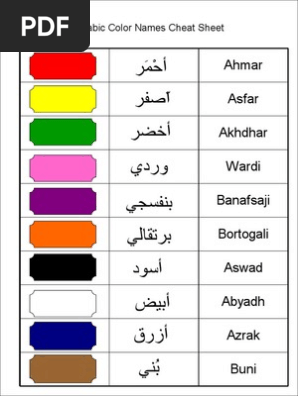Arabic Color Names Cheatsheet | PDF