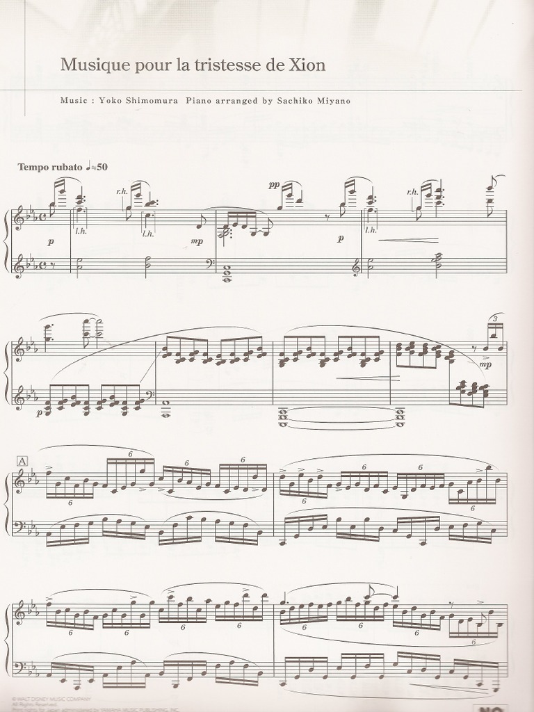 Kingdom Hearts Yoko Shimomura Musique Pour La Tristesse De Xion Sheetmusictradecom