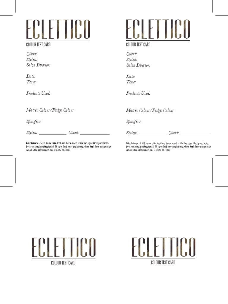 Hair Salon Color Test Card Template | PDF | Business
