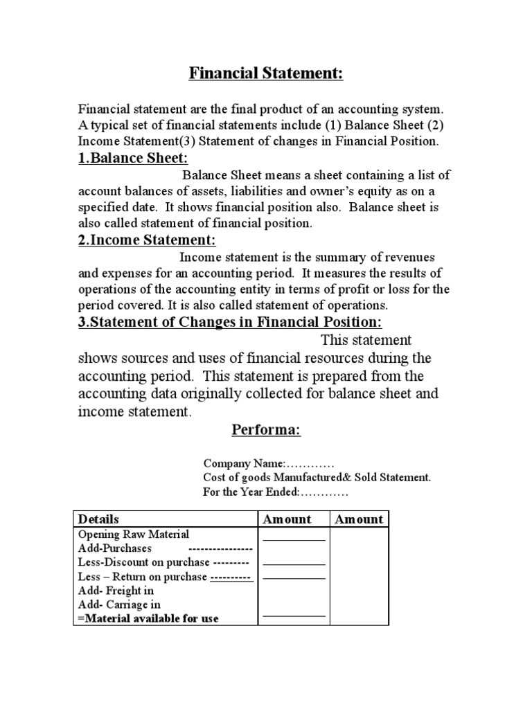 Cost of Goods Sold Statement Format | PDF | Balance Sheet | Income ...