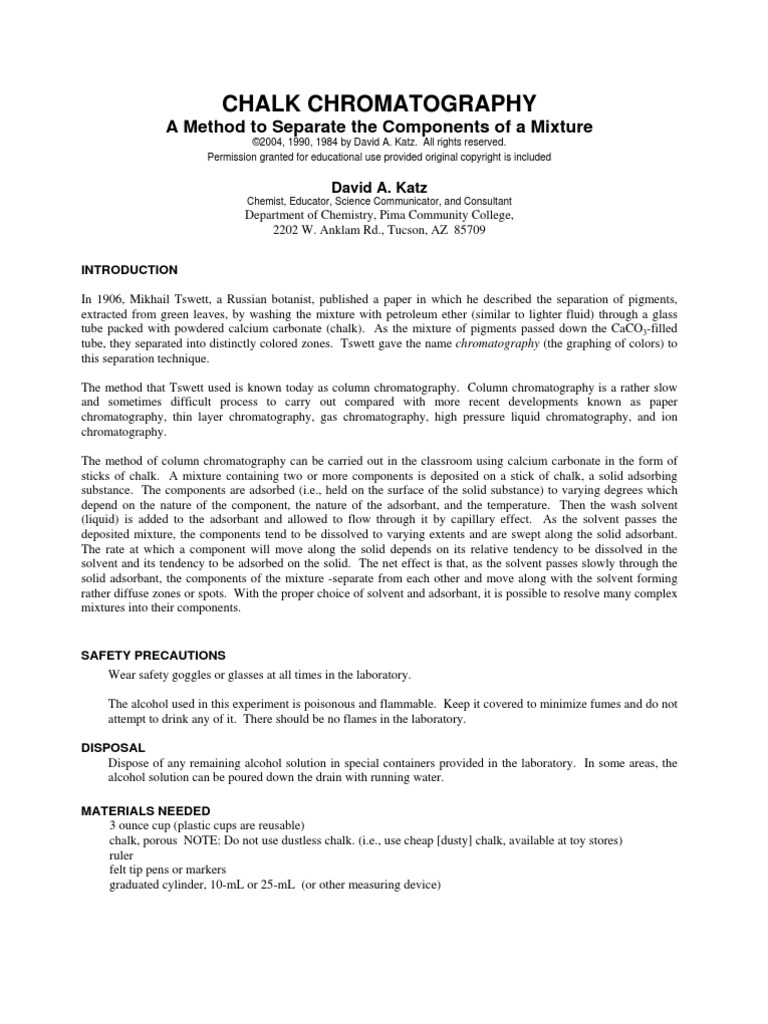 (SCI) Chalk Chromatography A Method To Separate The Components of A