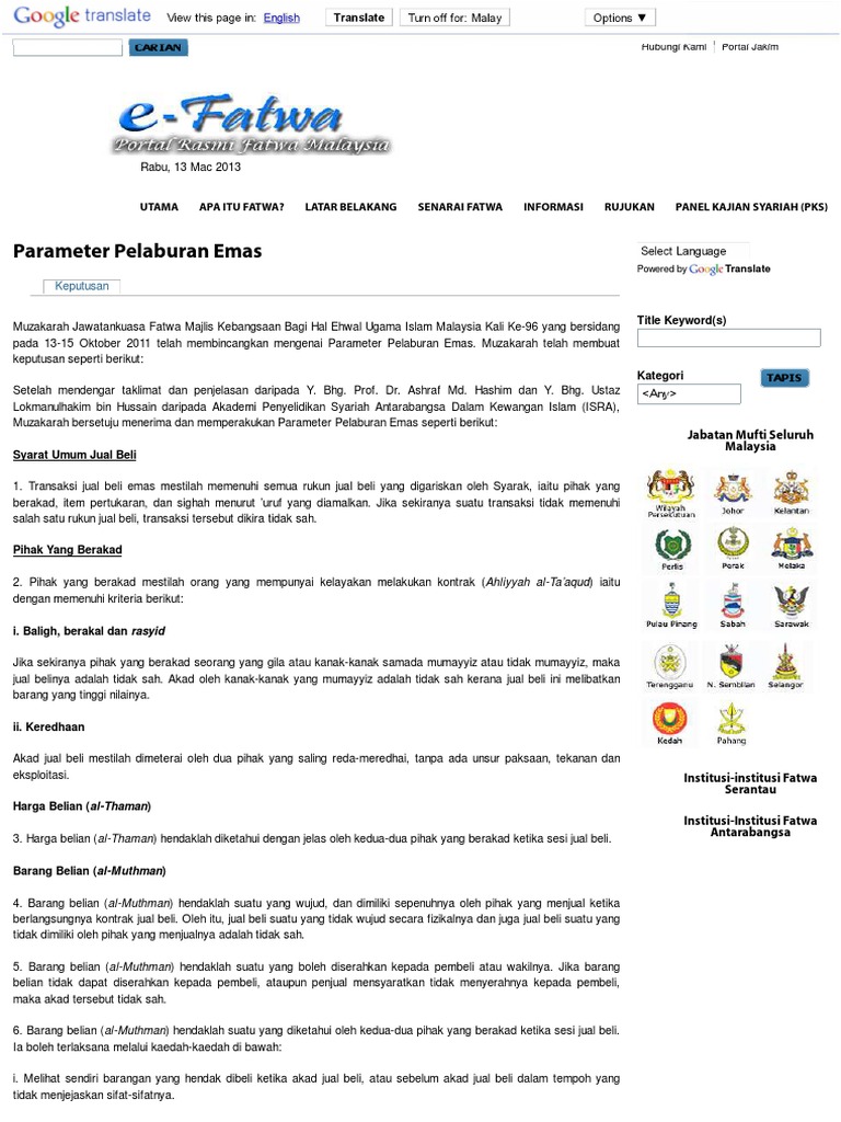 Parameter Pelaburan Emas - Portal Rasmi Fatwa Malaysia  PDF