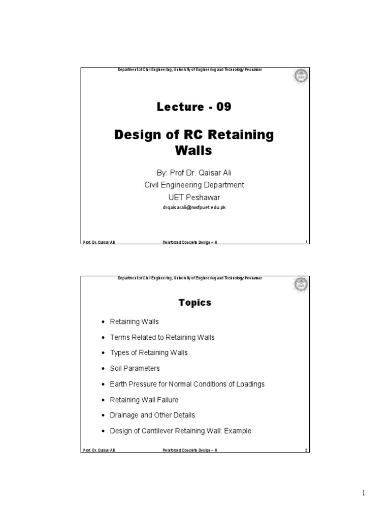 RC Retaining Wall Design Overview | PDF | Civil Engineering | Building ...