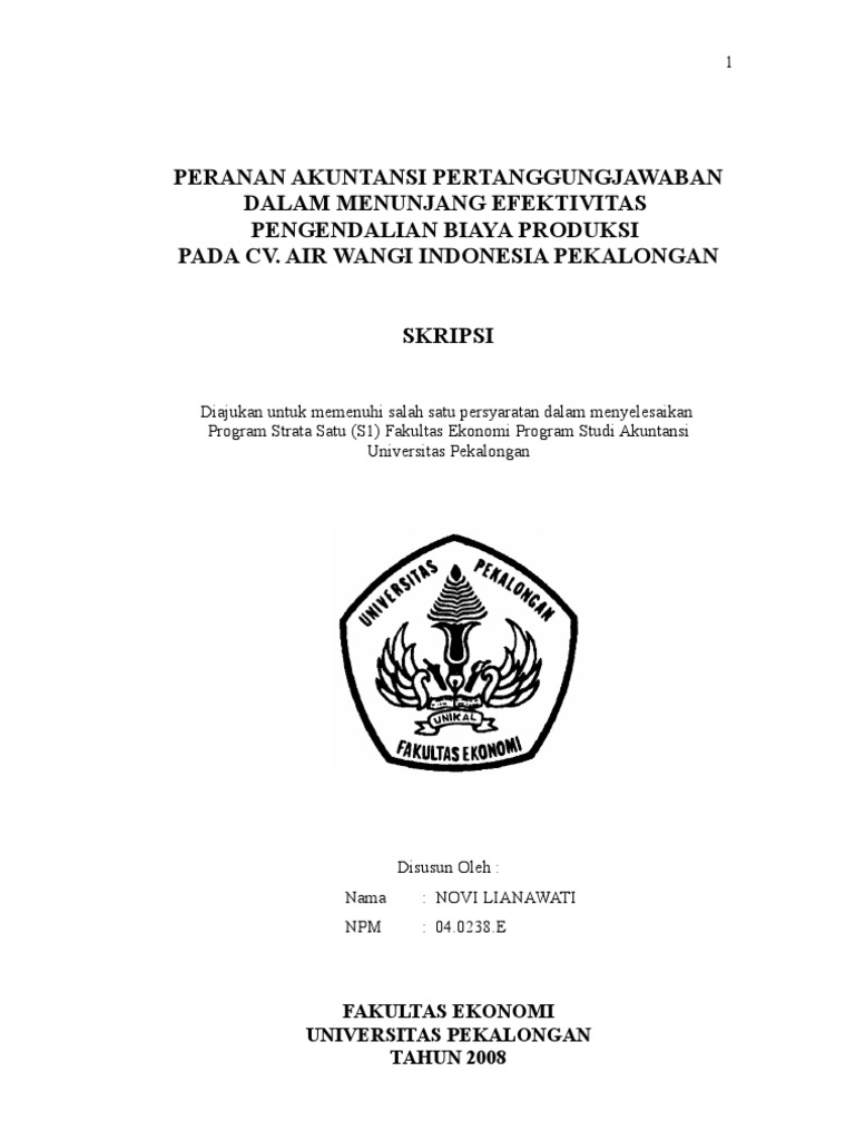 Peranan Akuntansi Pertanggung Jawaban Dalam Menunjang Efekyivitas Ian Biaya Produksi Pada Cv Air Wangi Indonesia Pekalongan