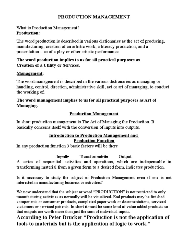 Production Management | PDF | Operations Management | Employment