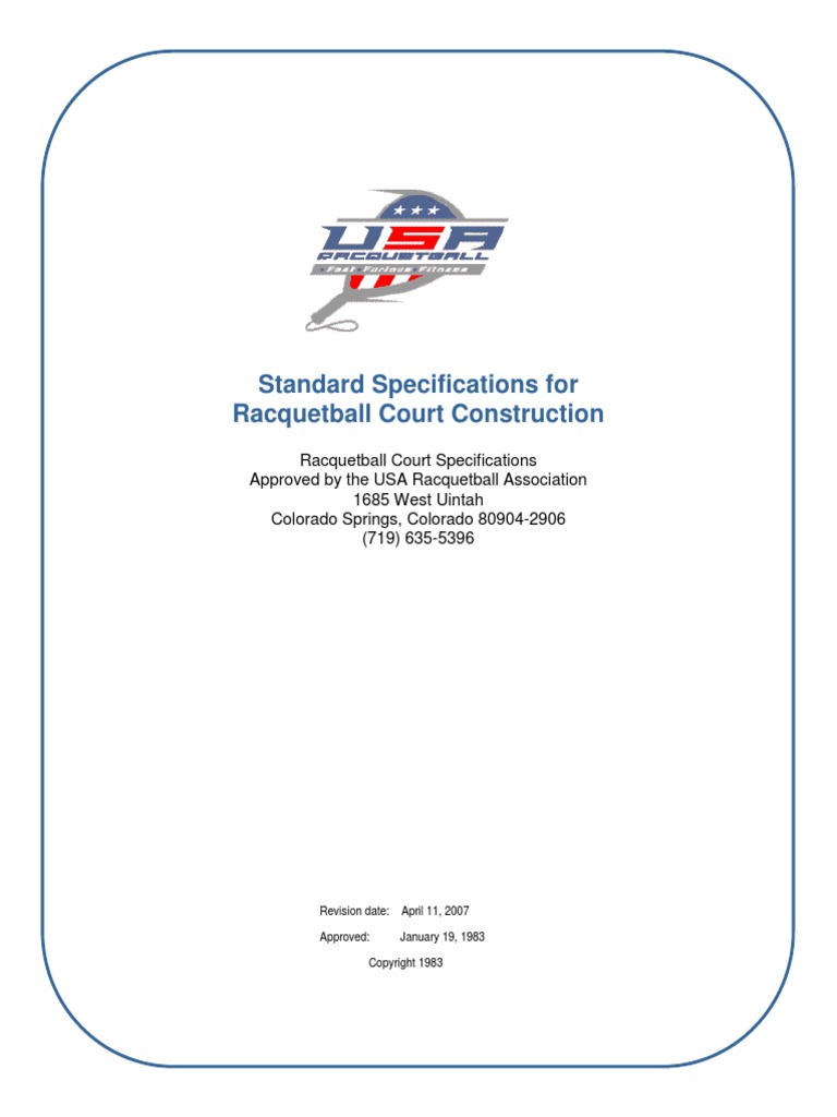 Standard Specs For Racquetball Court Construction Rev 09 | PDF