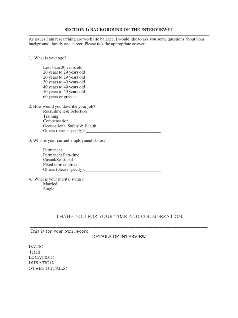 Section 1: Background of The Interviewee | PDF | Working Conditions ...