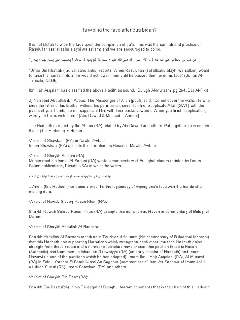 Is Wiping The Face After Dua Bidah PDF Hadith Islamic Behaviour