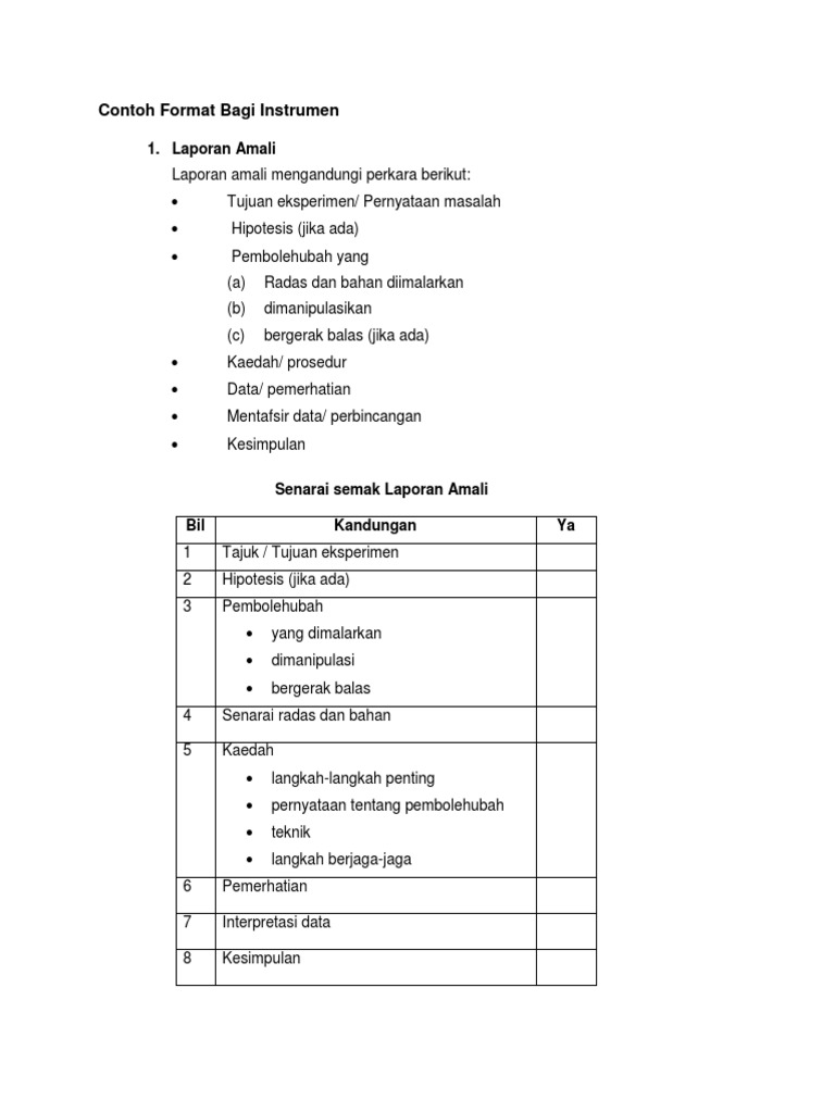 Contoh Format Instrumen